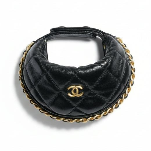 Chanel Mini Pouch Black Lambskin GHW, New, Certified Authentic