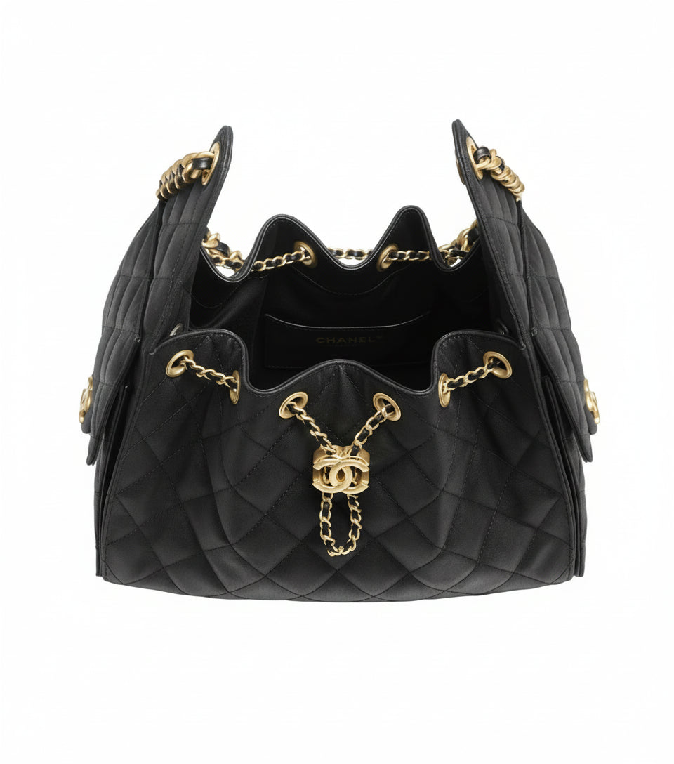 Chanel 25 Small Handbag Black Caviar Leather GHW, New, Certified Authentic