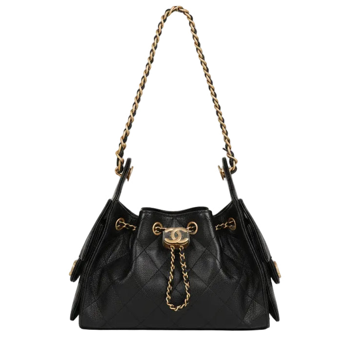 Chanel Mini 25 Hobo Bag Black Caviar Antique GHW, New, Certified Authentic