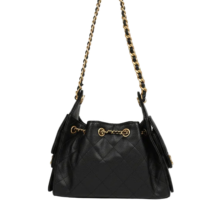 Chanel Mini 25 Hobo Bag Black Caviar Antique GHW, New, Certified Authentic