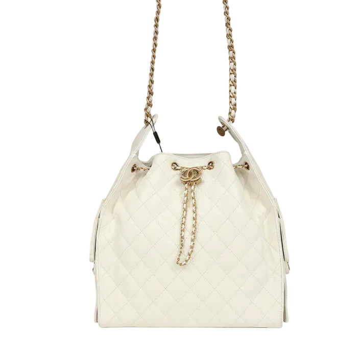 Chanel Medium 25 Hobo Bag White Caviar Antique Gold Hardware, New, Certified Authentic