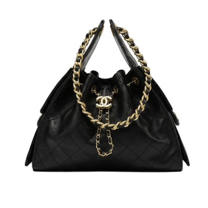 Chanel 25 Small Handbag Black Caviar Leather GHW, New, Certified Authe