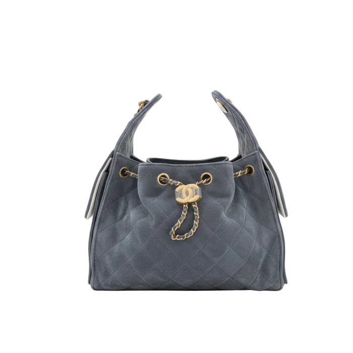Chanel 25 Small Hobo Blue Suede Aged GHW, New, Certified Authentic