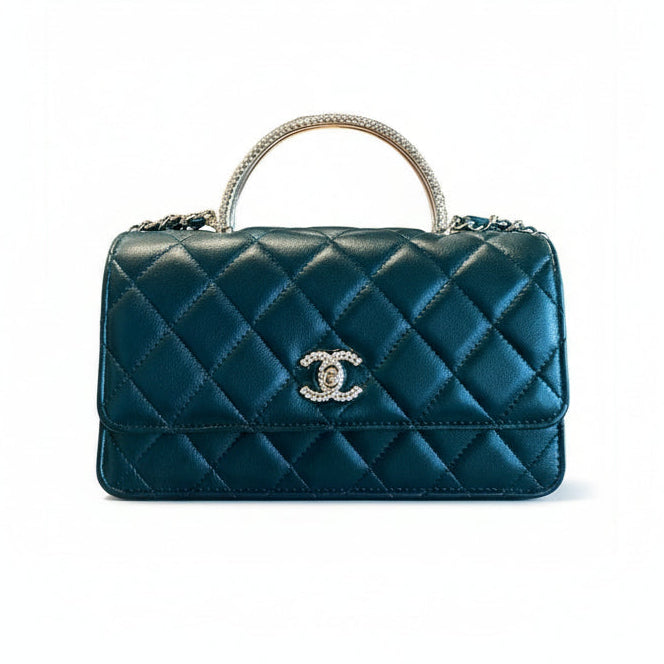 Chanel Quilted Crystal Flap Silver Hardware, Rare Collector's Piece, New, Certified Authentic