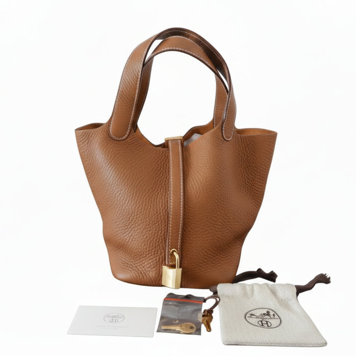 Hermes Picotin 18 Gold Leather PHW, Brand New, Ceritifed Authentic