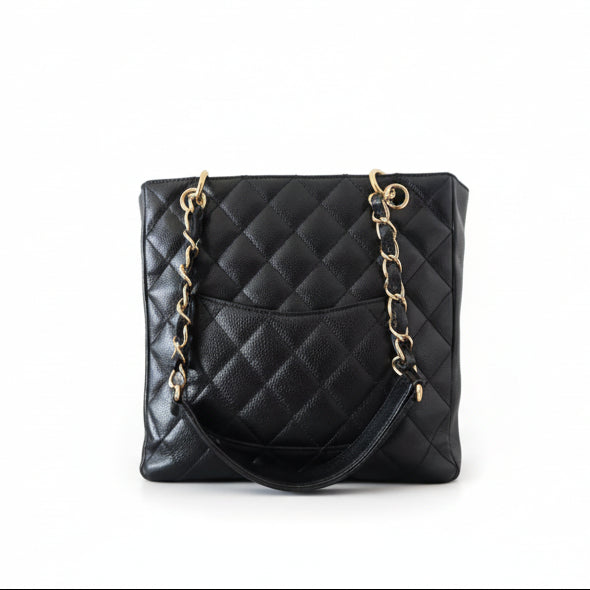Chanel PST Petite Shopping Tote, Caviar Quilted Grained Calfskin Black GHW series 14, Certified Pre-Owned