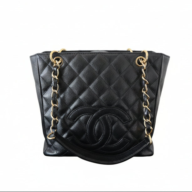 Chanel PST Petite Shopping Tote, Caviar Quilted Grained Calfskin Black GHW series 14, Certified Pre-Owned