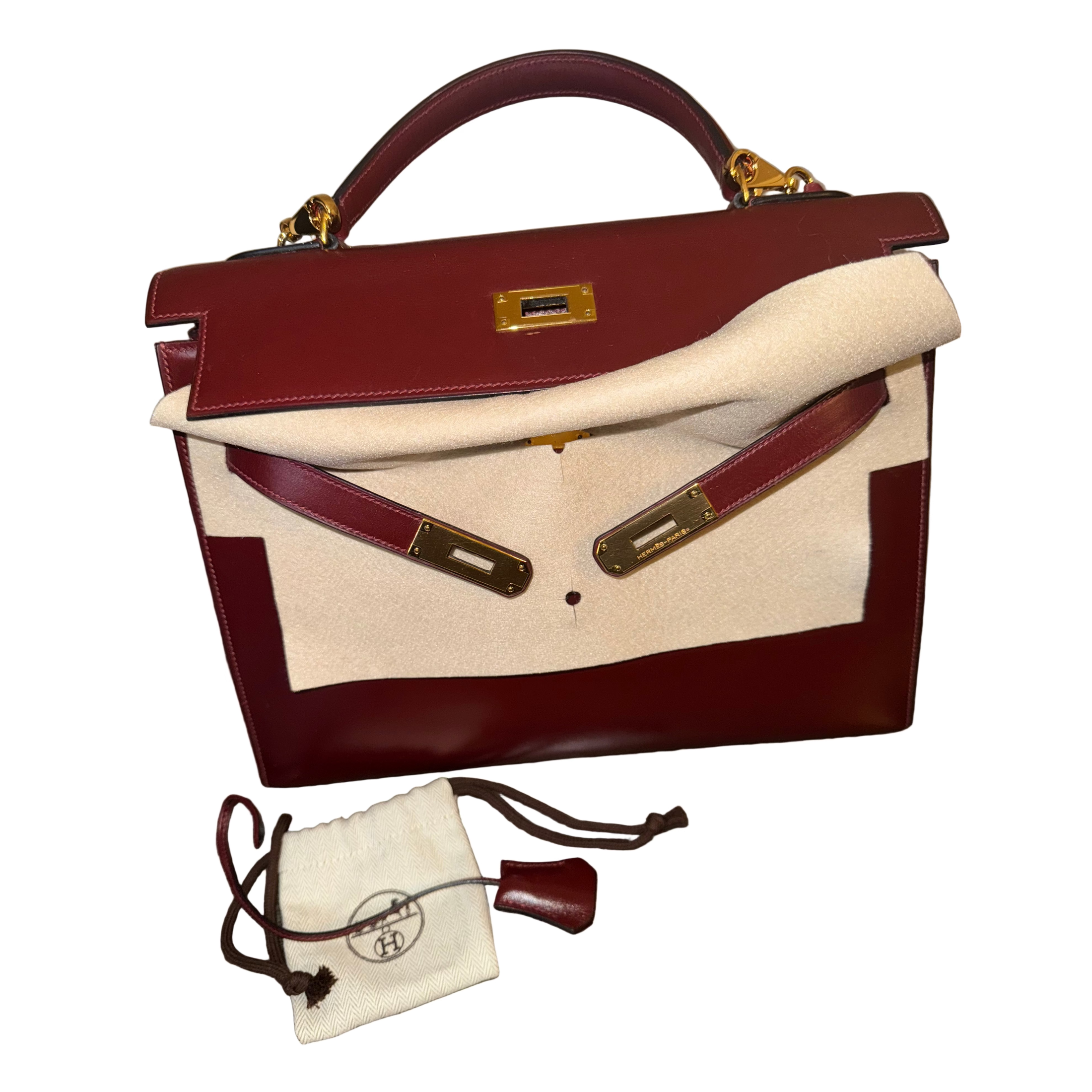 Hermès Vintage Kelly 32 Box Leather GHW, Vintage 1988 Certified Authentic