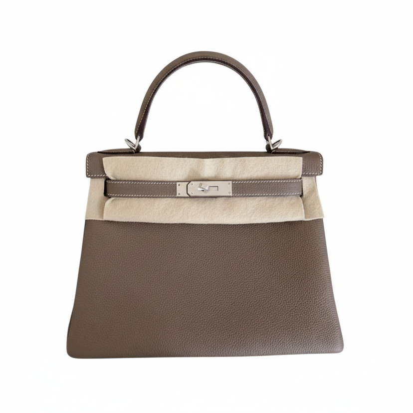 Hermès Kelly 28 Etoupe Togo Leather GHW, Certified Pre-Owned