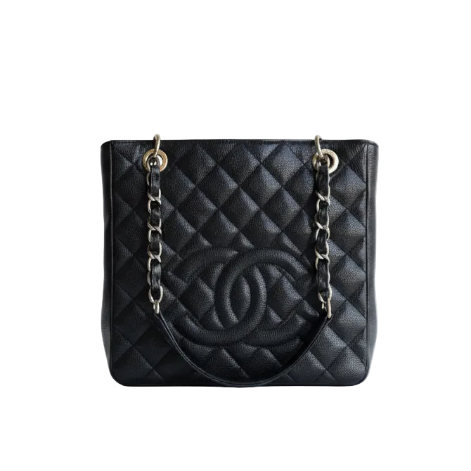 Chanel PST Petite Shopping Tote, Caviar Quilted Grained Calfskin Black GHW series 14, Certified Pre-Owned