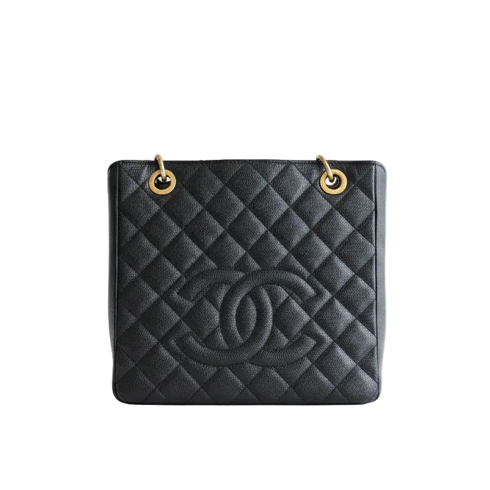 Chanel PST Petite Shopping Tote, Caviar Quilted Grained Calfskin Black GHW series 14, Certified Pre-Owned