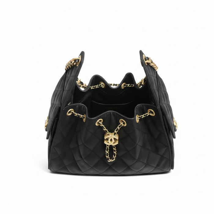 Chanel 25 Small Handbag Black Caviar Leather GHW, New, Certified Authentic