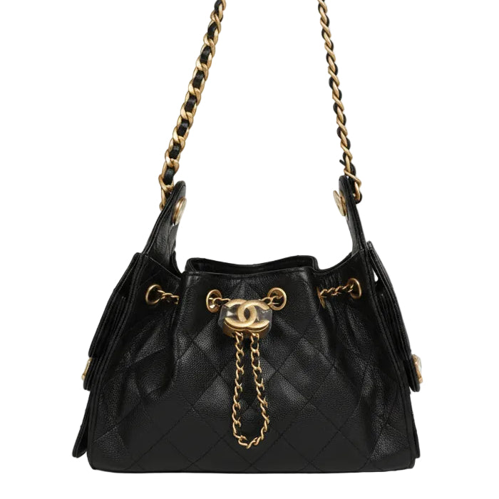 Chanel Mini 25 Hobo Bag Black Caviar Antique GHW, New, Certified Authentic