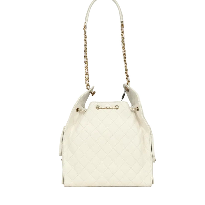 Chanel Medium 25 Hobo Bag White Caviar Antique Gold Hardware, New, Certified Authentic