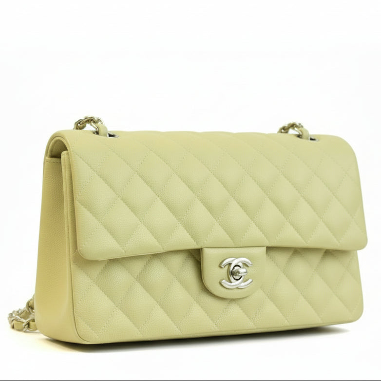 Chanel Medium Classic Double Flap Bag Yelow Lambskin Light Gold Hardware