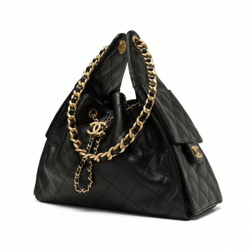 Chanel 25 Small Handbag Black Caviar Leather GHW, New, Certified Authentic