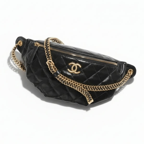 Chanel Belt Bag Patent Lambskin Black GHW, New, Certified Authentic