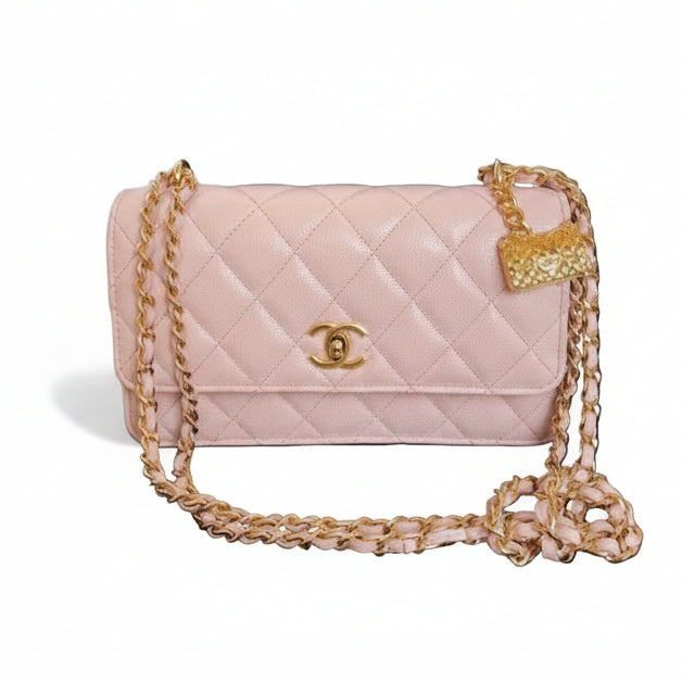 Chanel WOC Light Pink Quilted Leather GHW, New, Certified Authentic