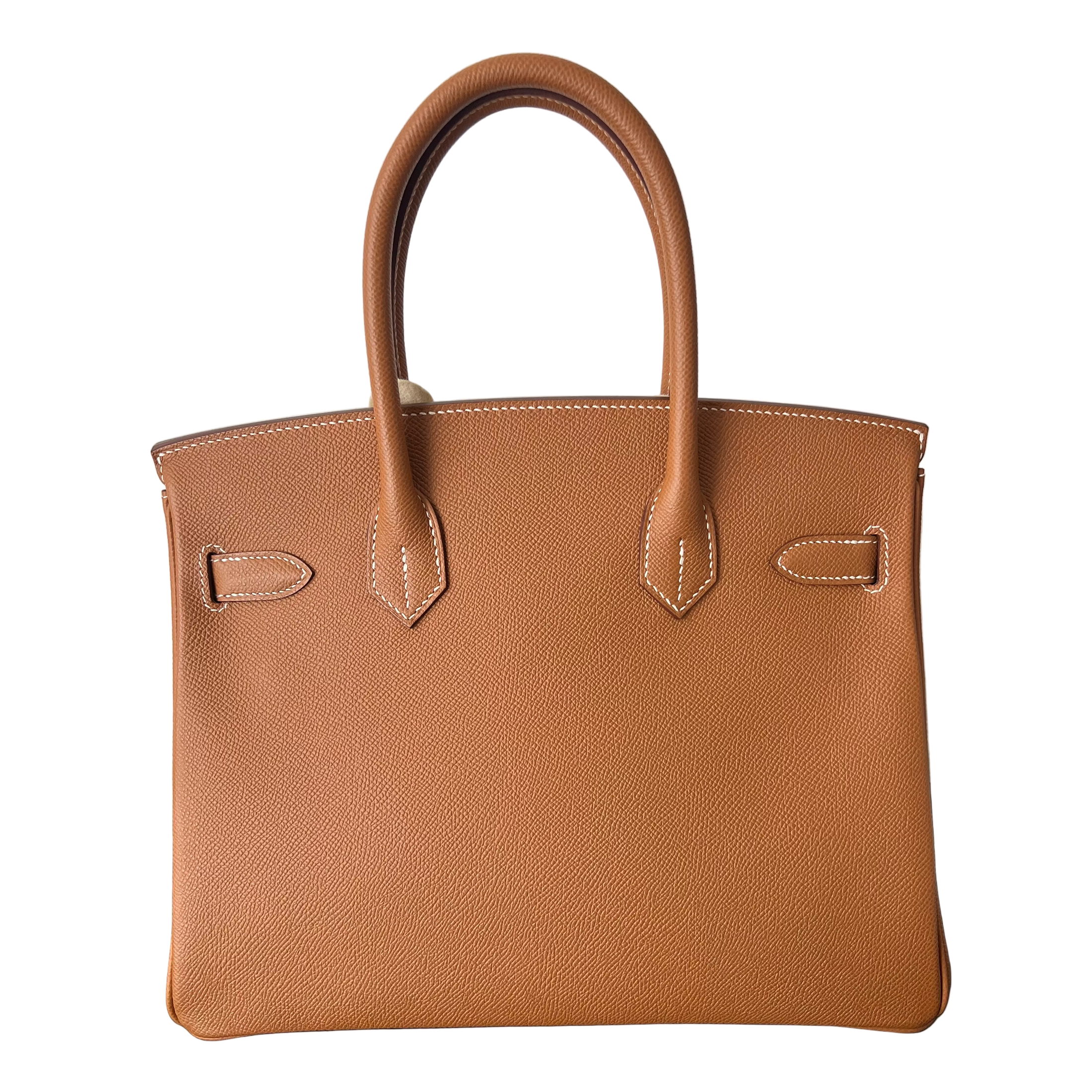 Hermes Birkin 30 handbag with beige accents on a white background