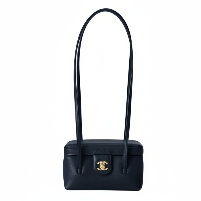 Chanel Long Vanity with Leather Strap Grained Shiny Calfskin & Gold-Tone Metal Black