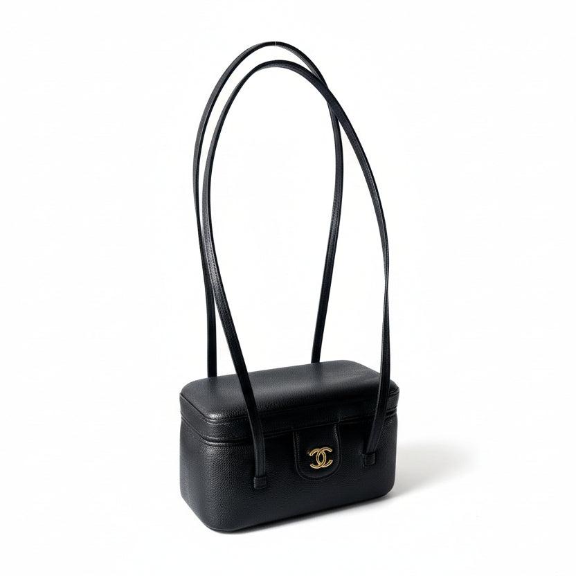 Chanel Long Vanity with Leather Strap Grained Shiny Calfskin & Gold-Tone Metal Black