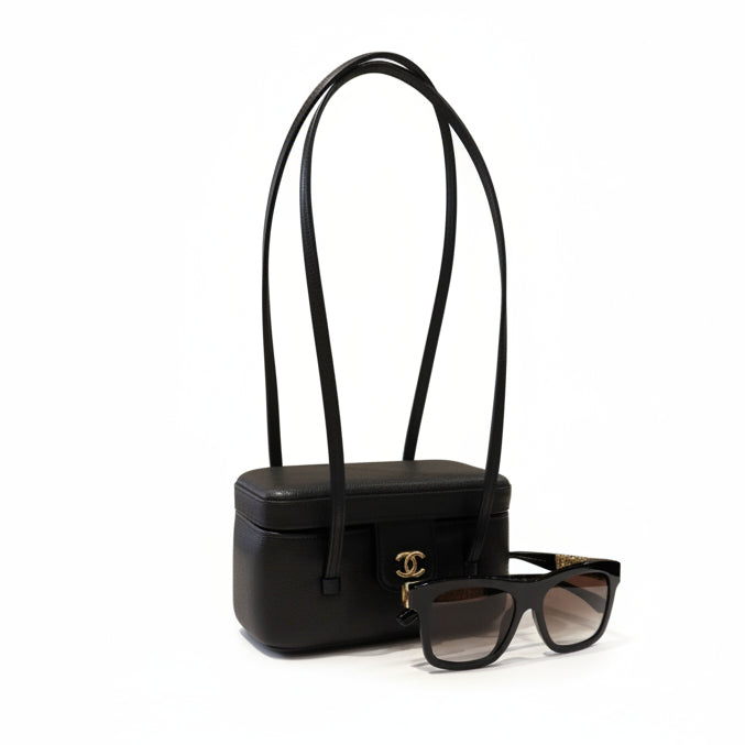 Chanel Long Vanity with Leather Strap Grained Shiny Calfskin & Gold-Tone Metal Black